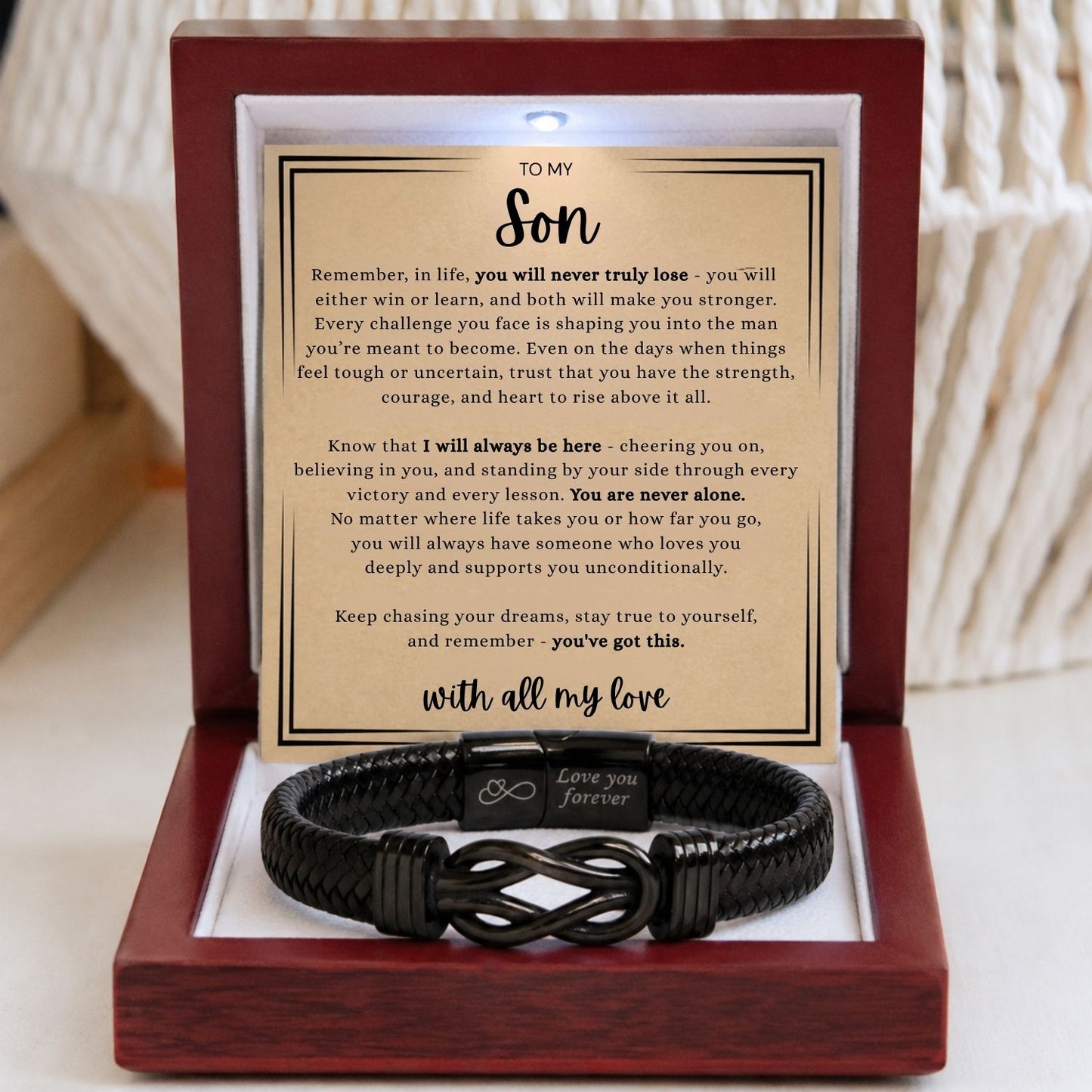 To my Son -Black Infinity Bracelet - With all the love