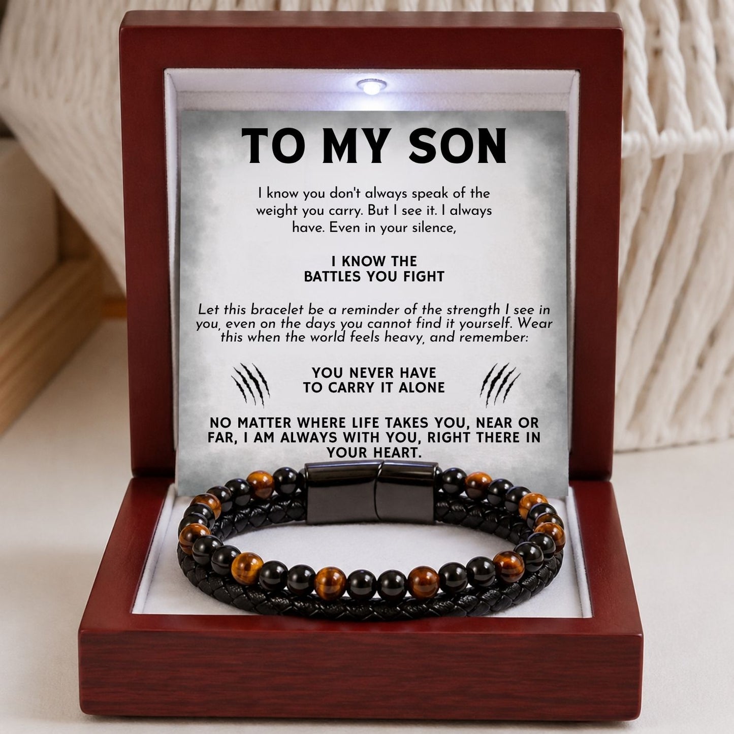 To my Son - Tiger Eye Bracelet NEW - I know the battles you fight