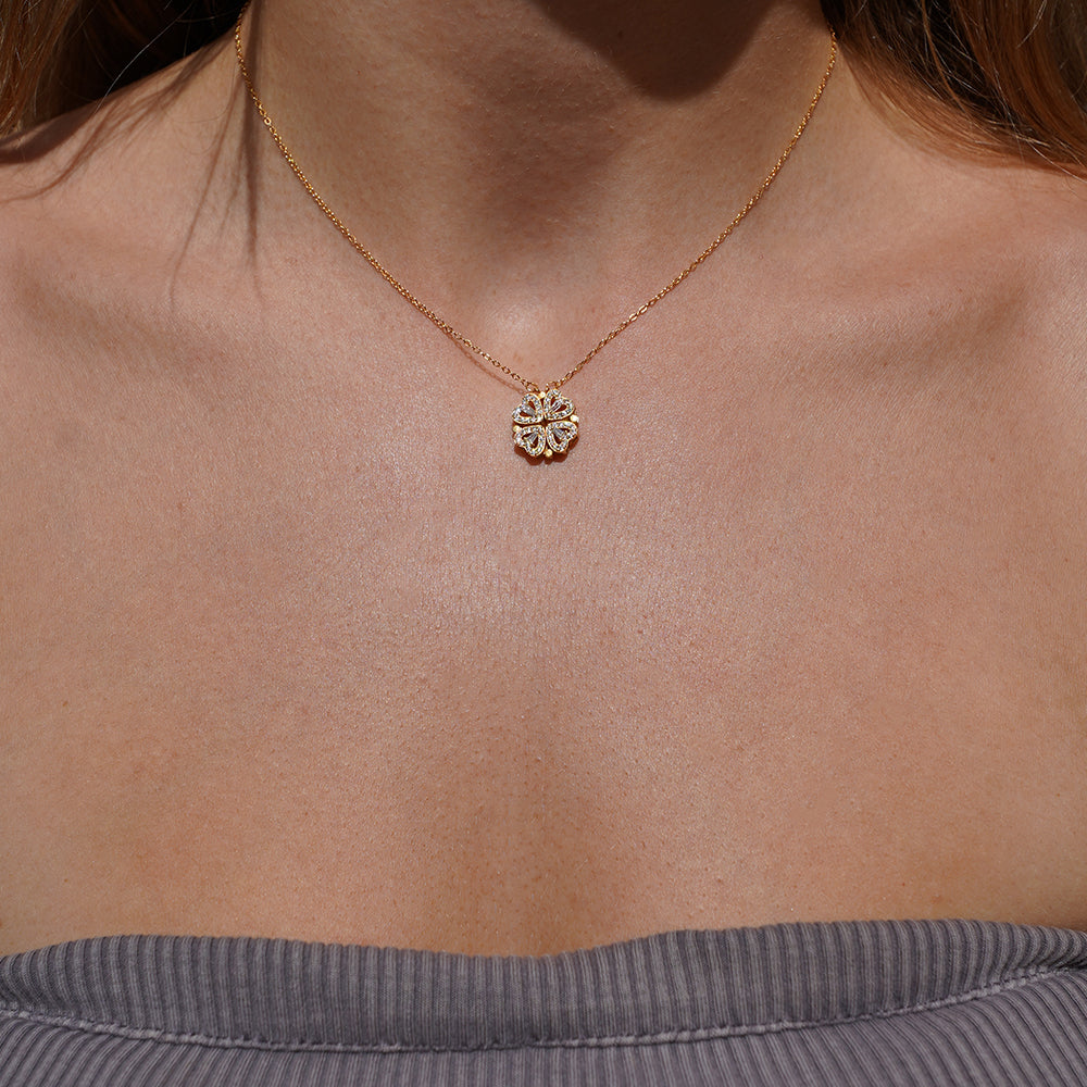 Daughter's 4-Leaf Clover "Lucky Charm" Necklace w/Forever Rose Gift Box
