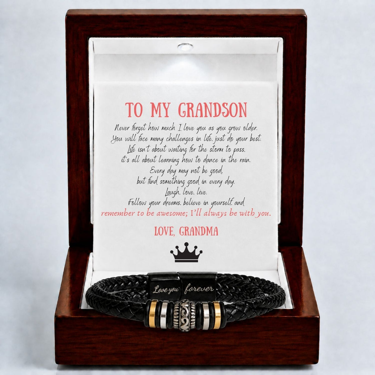 To my grandson - Black Braided Bead Bracelet