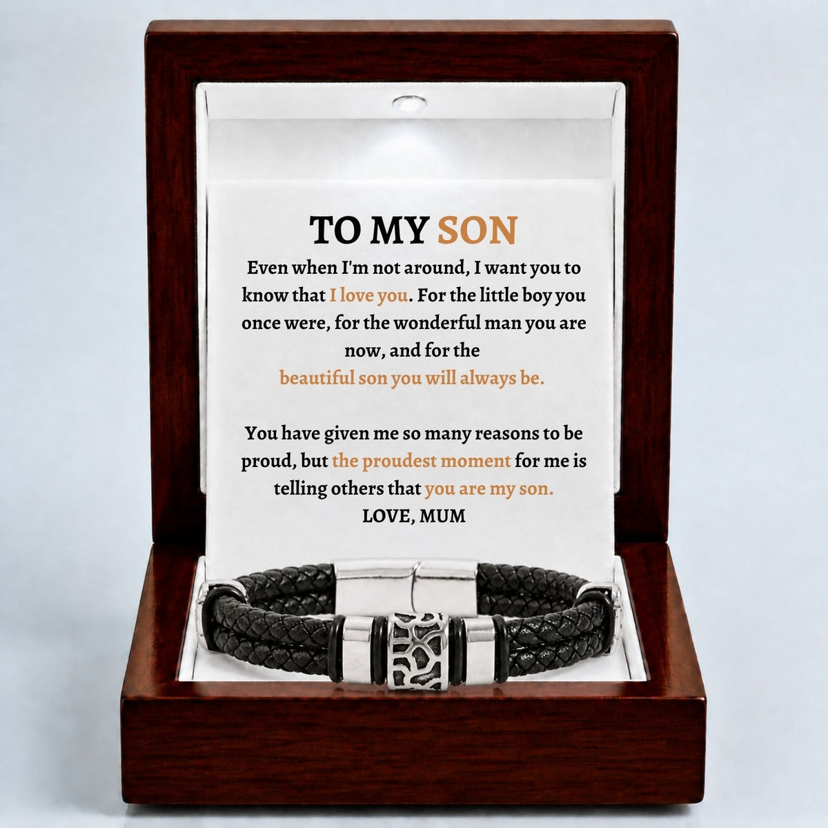 To my son- Black Braided Charm Bracelet - PROUDEST MOMENT