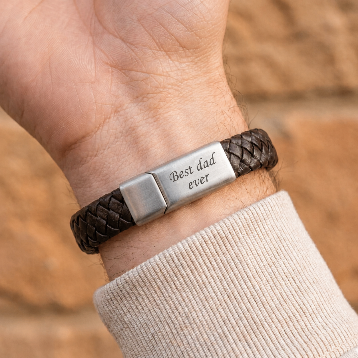 Brown Leather Bracelet with Engraving
