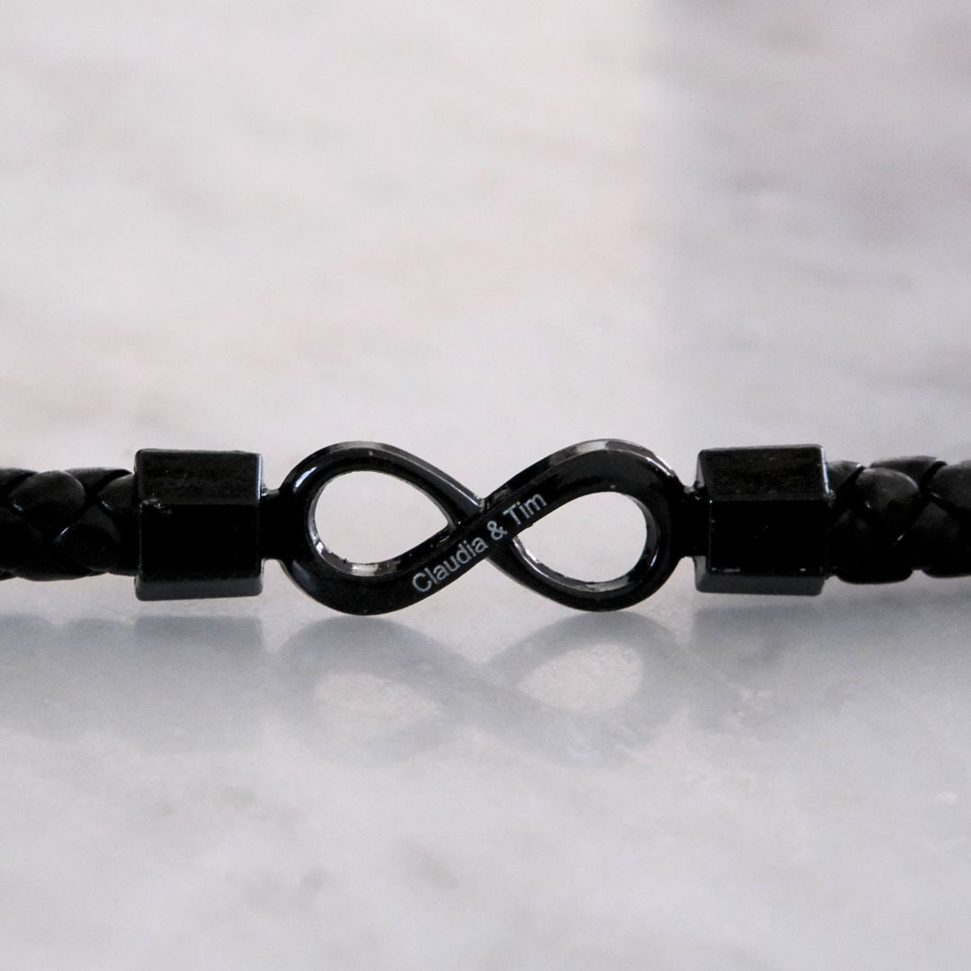 To My Man, Personalized Dual Name Infinity Leather Bracelet