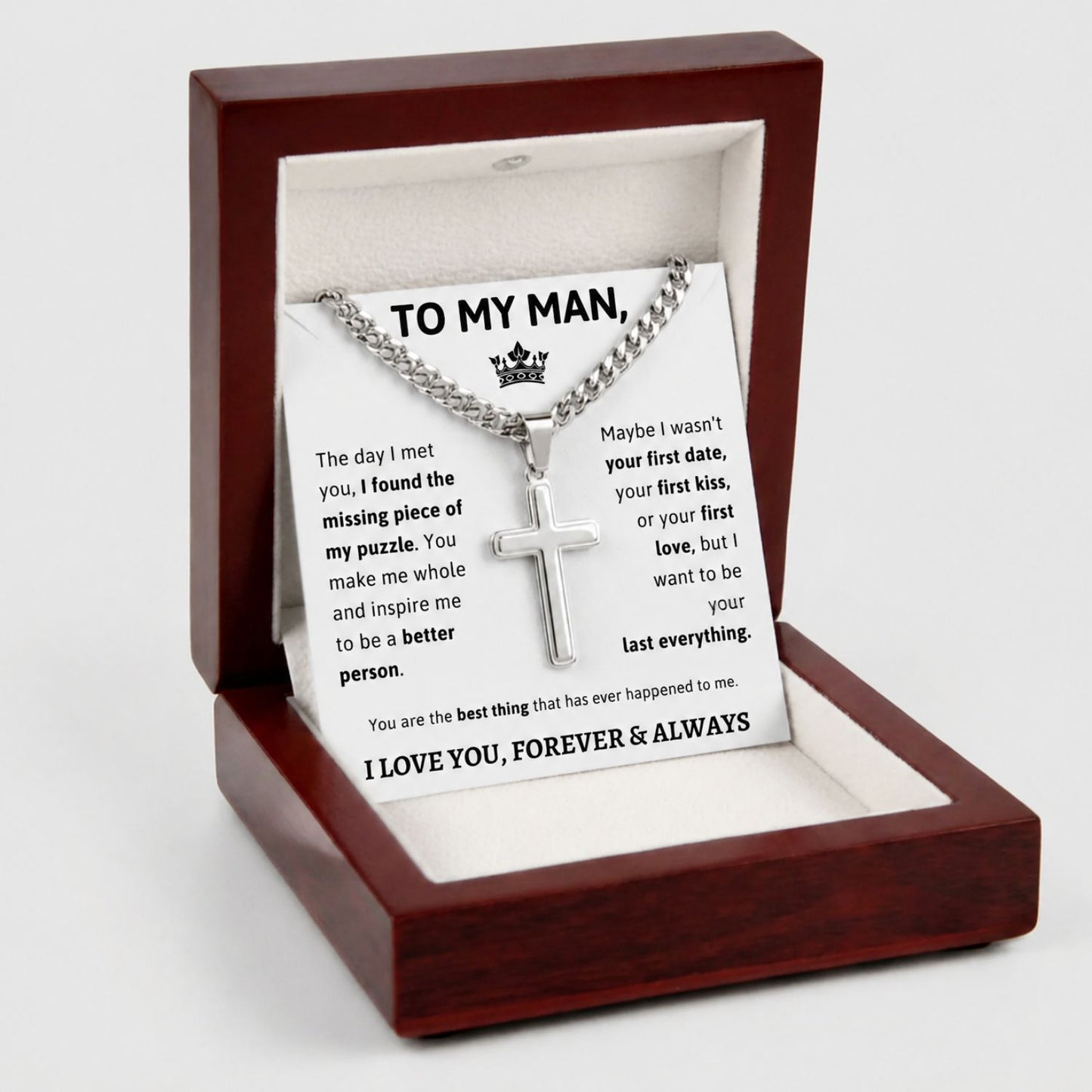 To My Man - Silver Cross Necklace