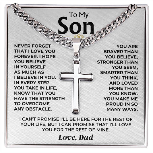 To My Son - Love Dad - Artisan Cross on Cuban Link Chain - Gift Set - SS542D