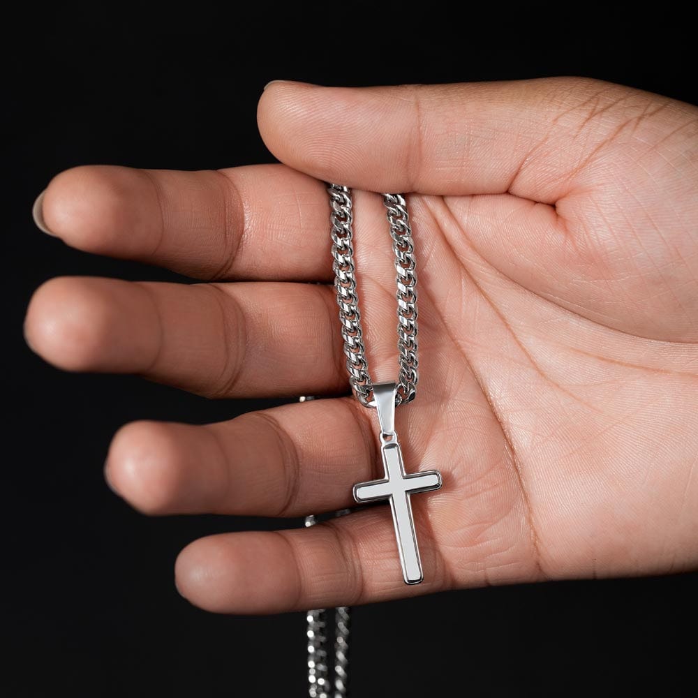 To My Son - Love Dad - Artisan Cross on Cuban Link Chain - Gift Set - SS542D