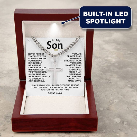 To My Son - Love Dad - Artisan Cross on Cuban Link Chain - Gift Set - SS542D