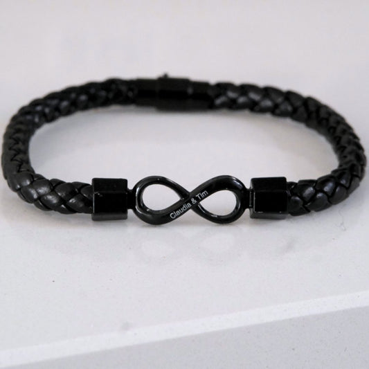 To My Man, Personalized Dual Name Infinity Leather Bracelet