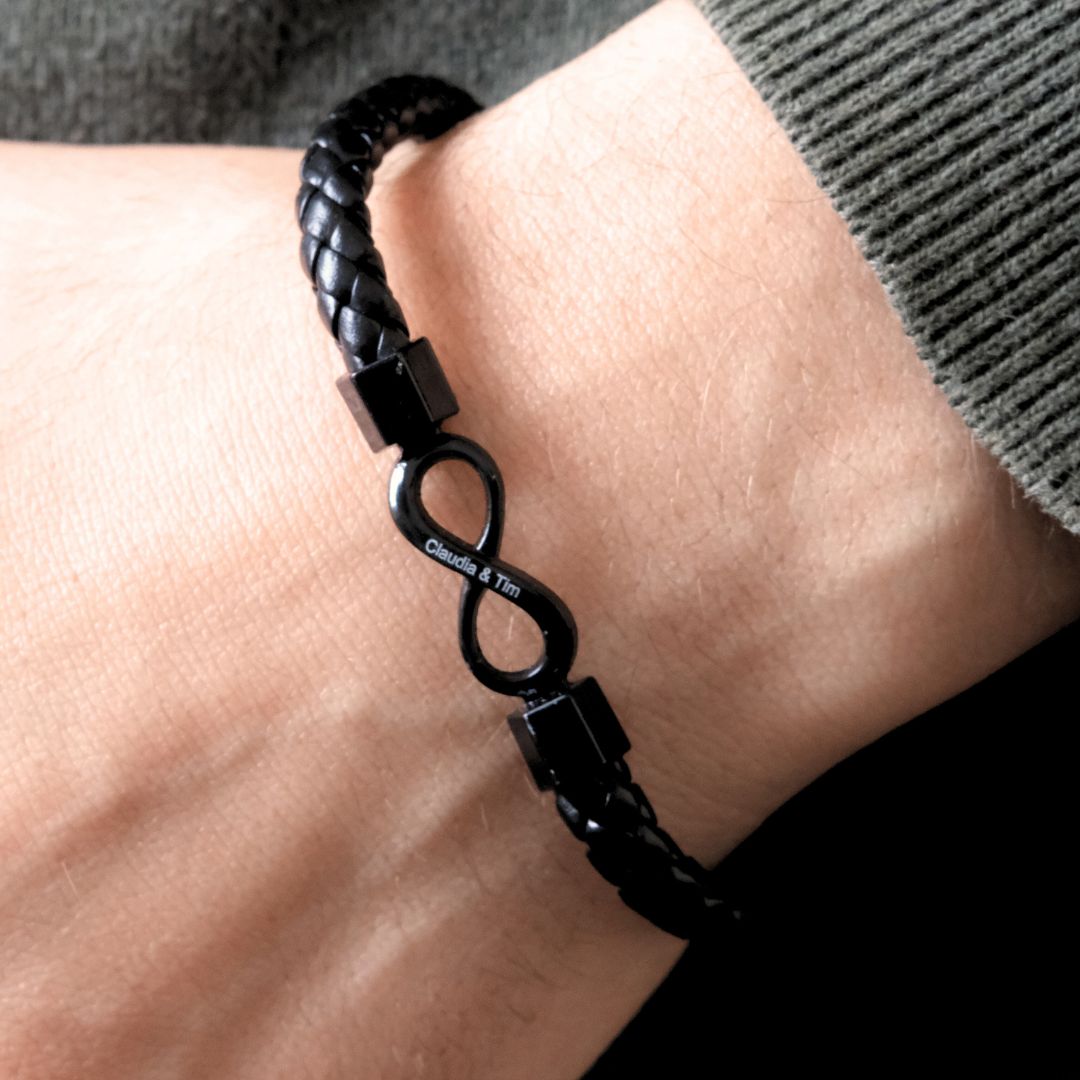 To My Man, Personalized Dual Name Infinity Leather Bracelet