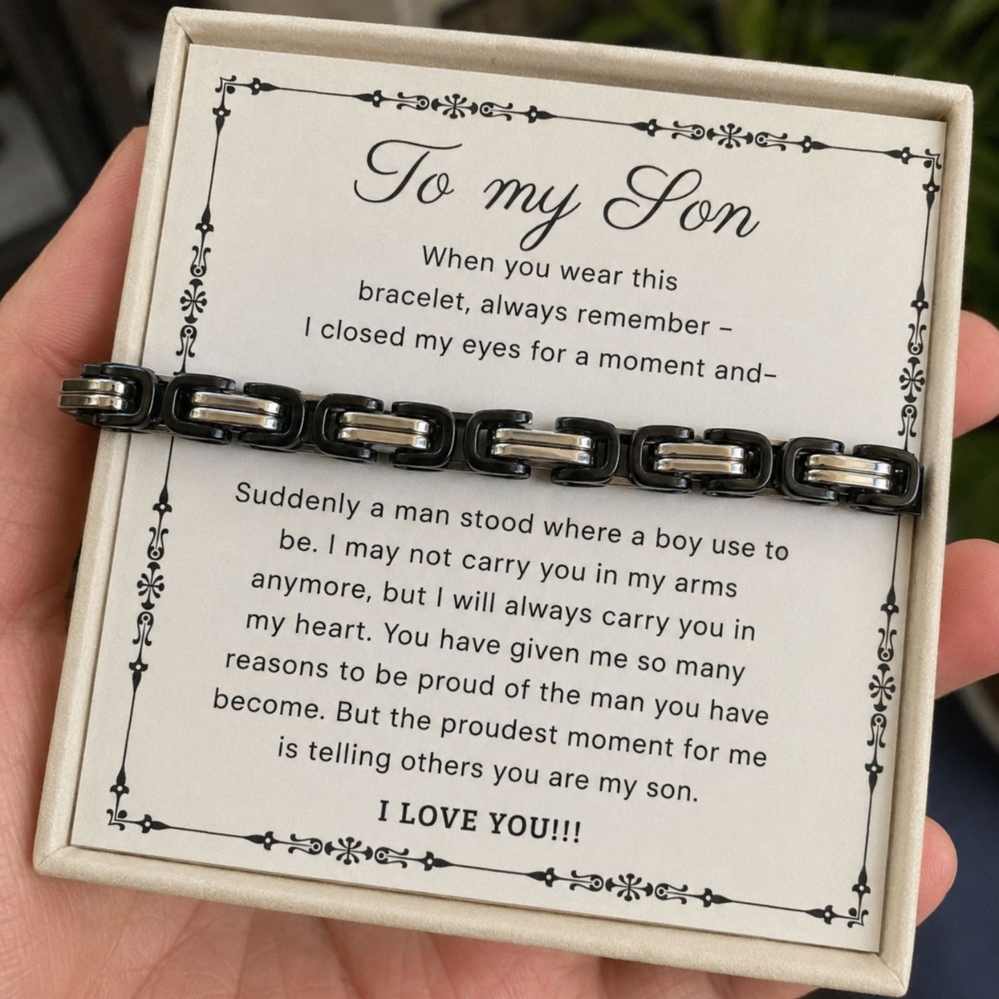 To my Son -  Black Chain Bracelet