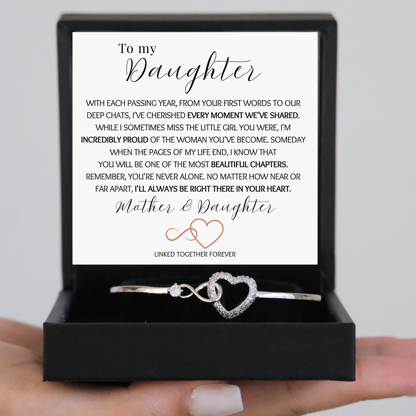 Mother and Daughter- Linked together forever - Infinity Heart Bracelet