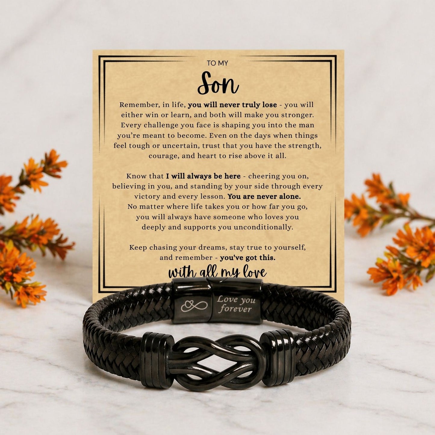 To my Son -Black Infinity Bracelet - With all the love