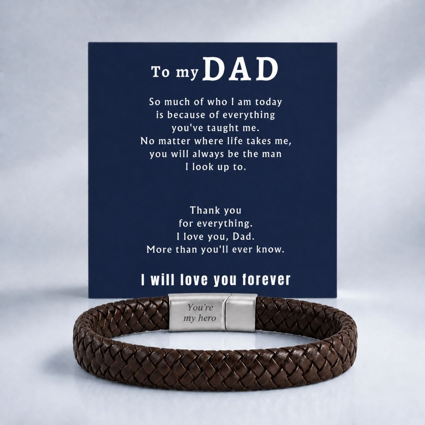 To My Dad - Engraved Braided Leather Bracelet