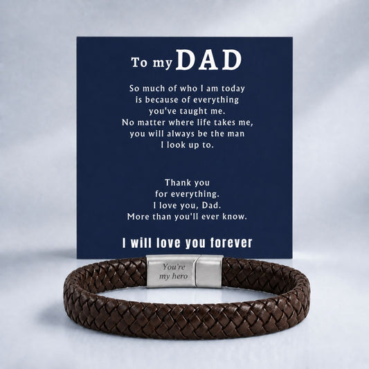 To My Dad - Engraved Braided Leather Bracelet