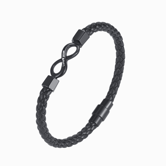 To My Man, Personalized Dual Name Infinity Leather Bracelet