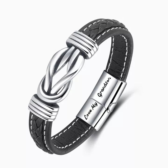 Grandmother and Grandson Forever Linked Together" Braided Leather Bracelet