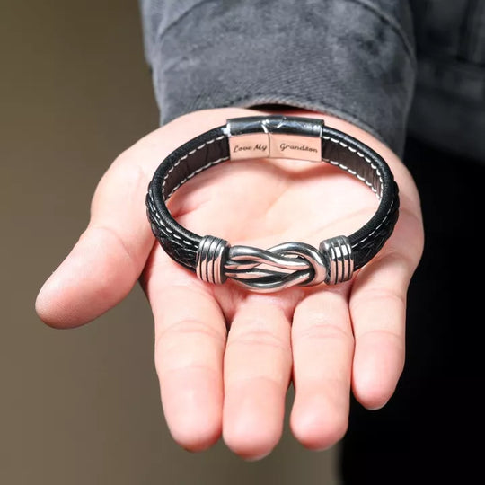 Grandmother and Grandson Forever Linked Together" Braided Leather Bracelet