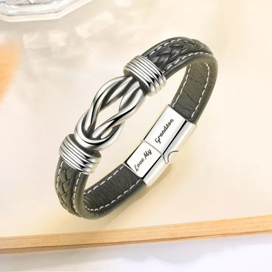 Grandmother and Grandson Forever Linked Together" Braided Leather Bracelet