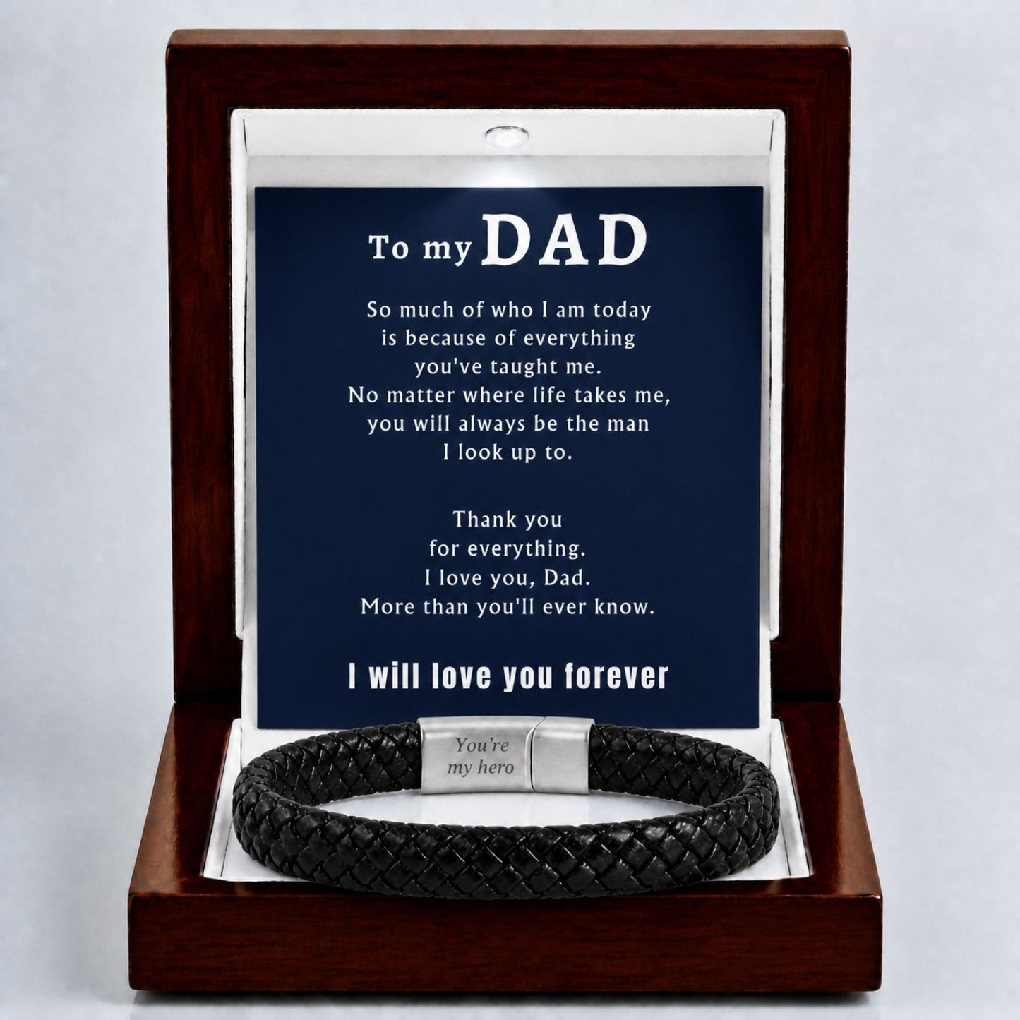 To My Dad - Engraved Braided Leather Bracelet