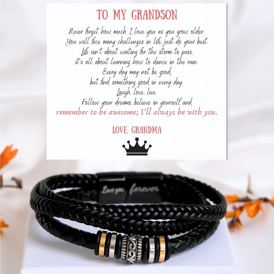 To my grandson - Black Braided Bead Bracelet