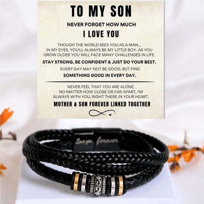 To my son- Black Braided Bead Bracelet