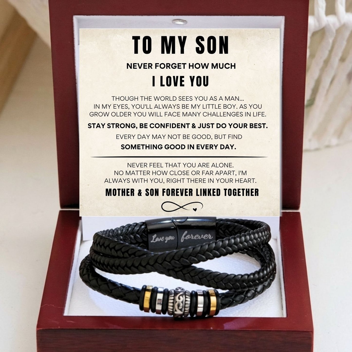 To my son- Black Braided Bead Bracelet