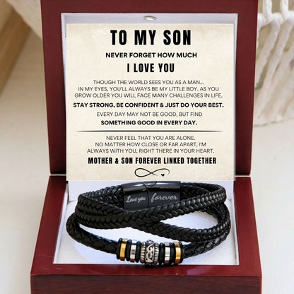 To my son- Black Braided Bead Bracelet