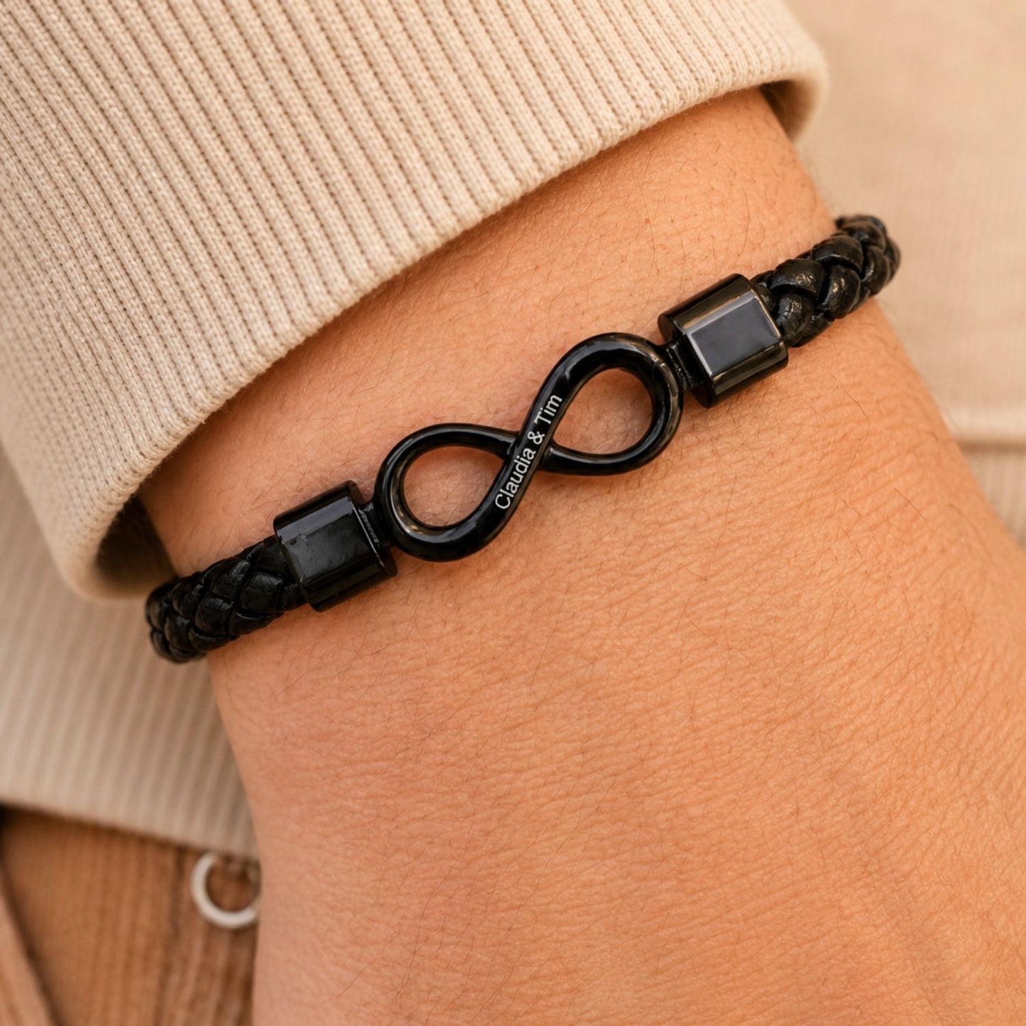 To My Man, Personalized Dual Name Infinity Leather Bracelet