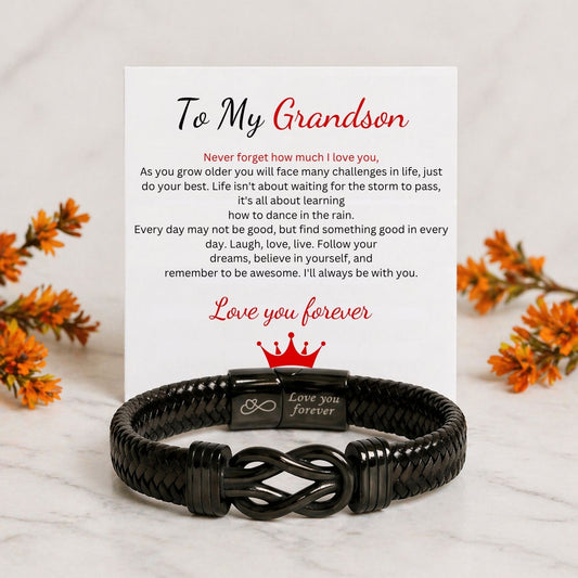 To my Grandson - Black Infinity Bracelet -  Love you forever