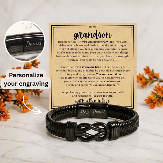 To my Grandson - Black Infinity Bracelet -  With all the love