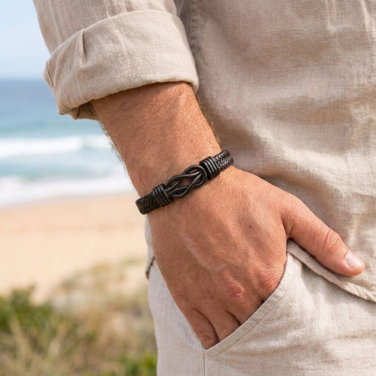 To my Grandson - Engraved Black Infinity Bracelet -  Love you forever