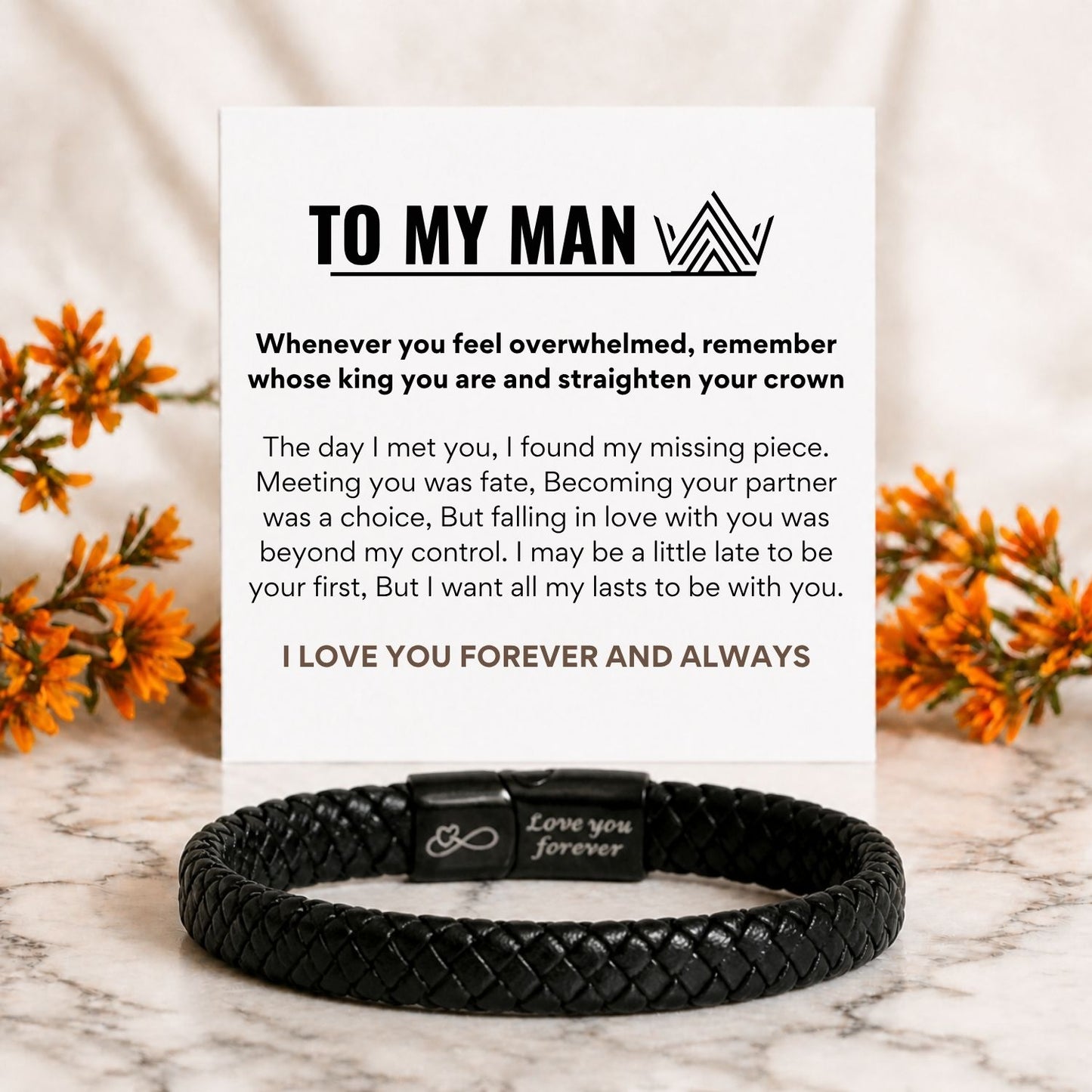 To my Man Black Braided Bracelet