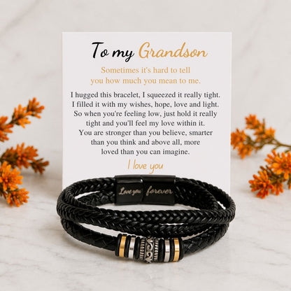 To my grandson - Black Braided Bead Bracelet