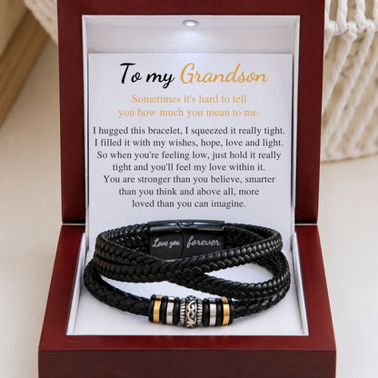To my grandson - Black Braided Bead Bracelet