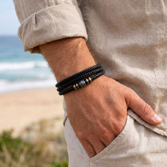 To my son- Black Braided Bead Bracelet