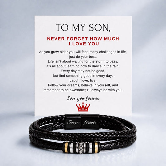 To my son - Black Braided Bead Bracelet