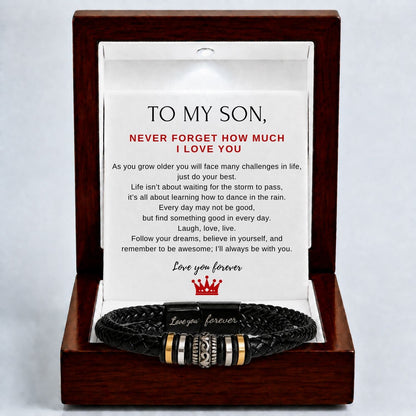 To my son - Black Braided Bead Bracelet