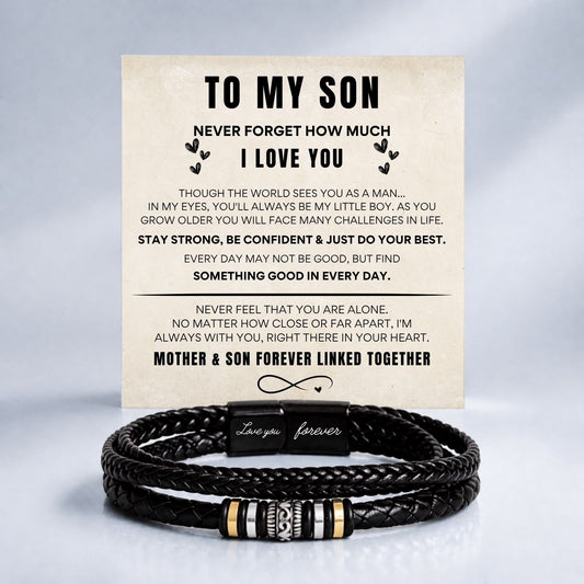 To my son- Black Braided Bead Bracelet