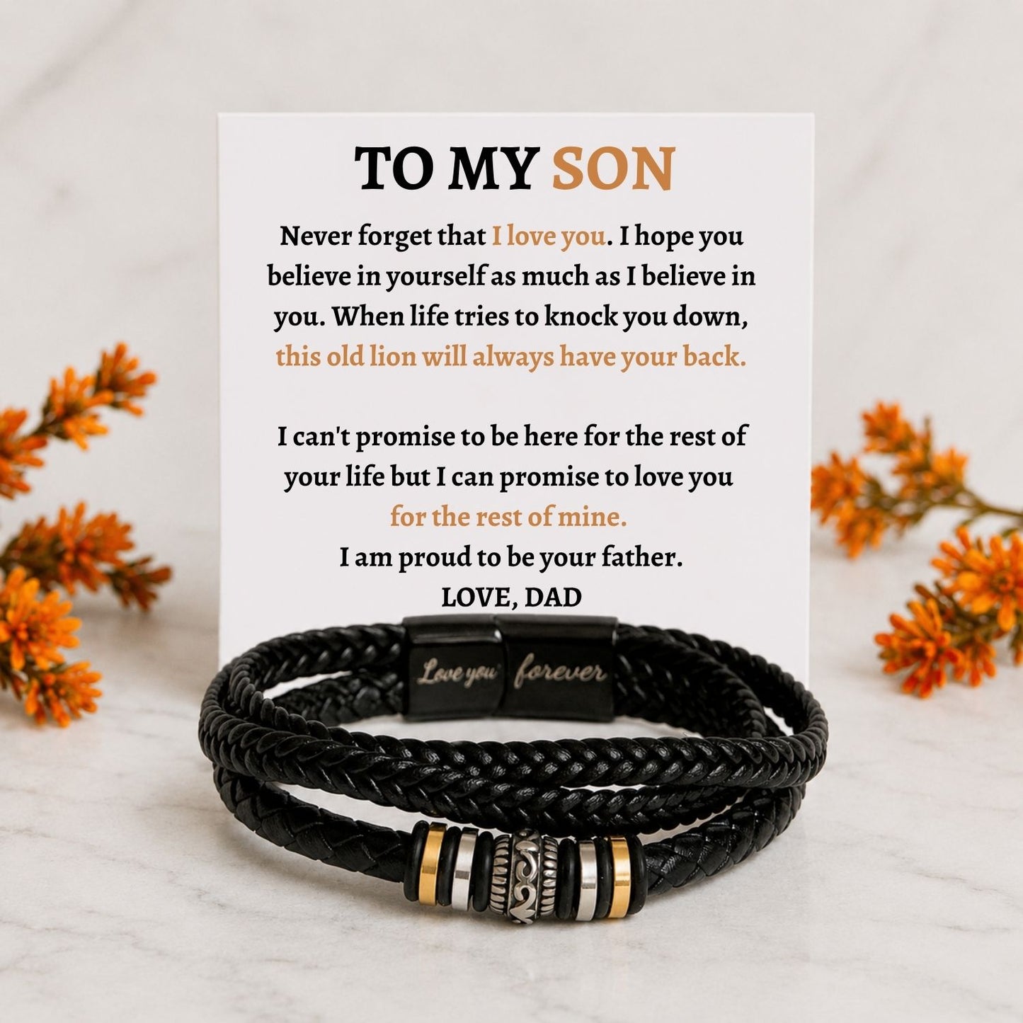 To my son - Black Braided Bead Bracelet