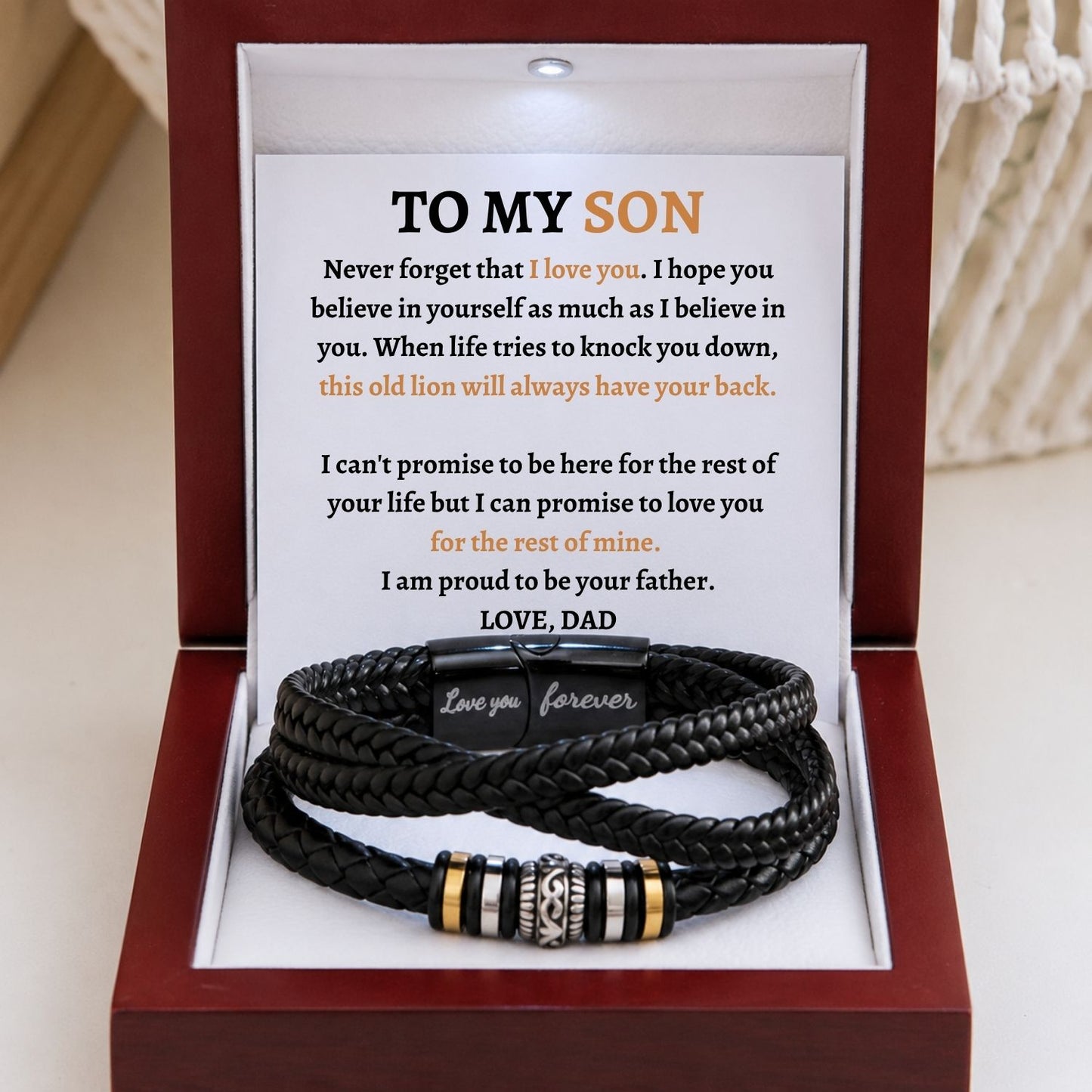 To my son - Black Braided Bead Bracelet