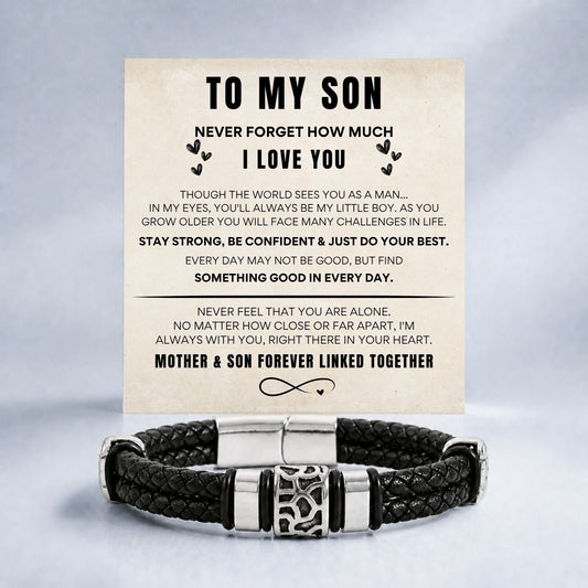 To my son - Black Braided Charm Bracelet