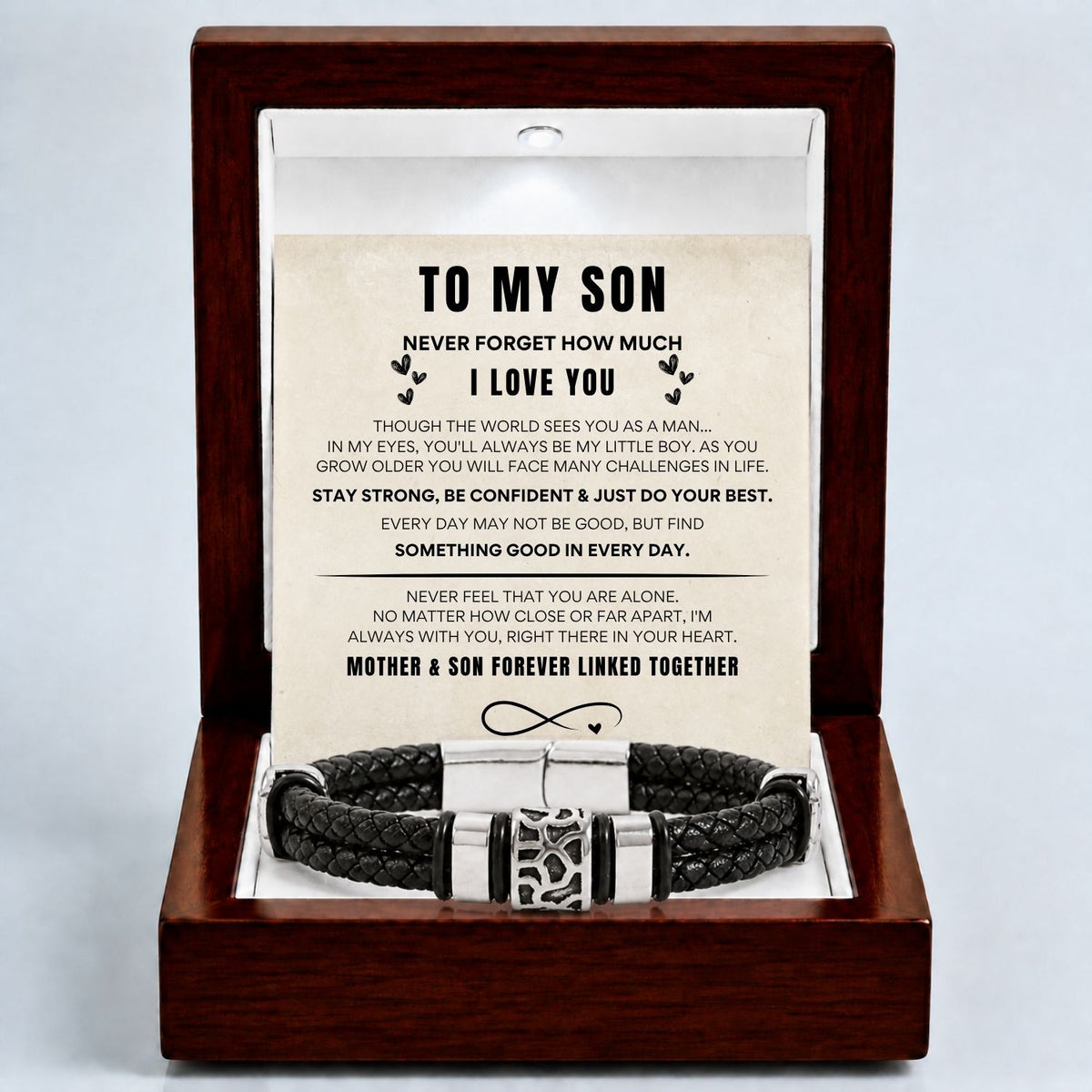 To my son - Black Braided Charm Bracelet