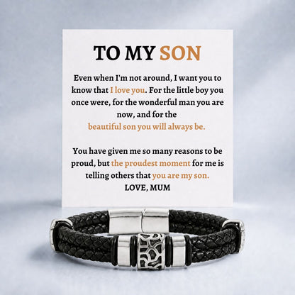 To my son- Black Braided Charm Bracelet - PROUDEST MOMENT