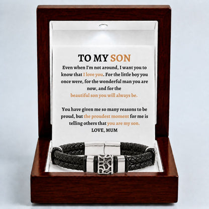 To my son- Black Braided Charm Bracelet - PROUDEST MOMENT