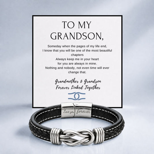 Grandmother and Grandson Forever Linked Together - Braided Leather Bracelet