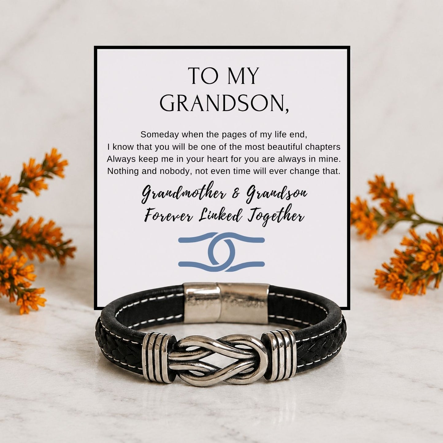 Grandmother and Grandson Forever Linked Together - Braided Leather Bracelet