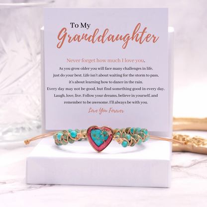 To My Granddaughter Love You Forever - Jasper Heart Bracelet