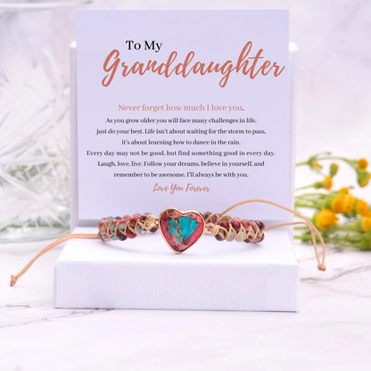 To My Granddaughter Love You Forever - Jasper Heart Bracelet