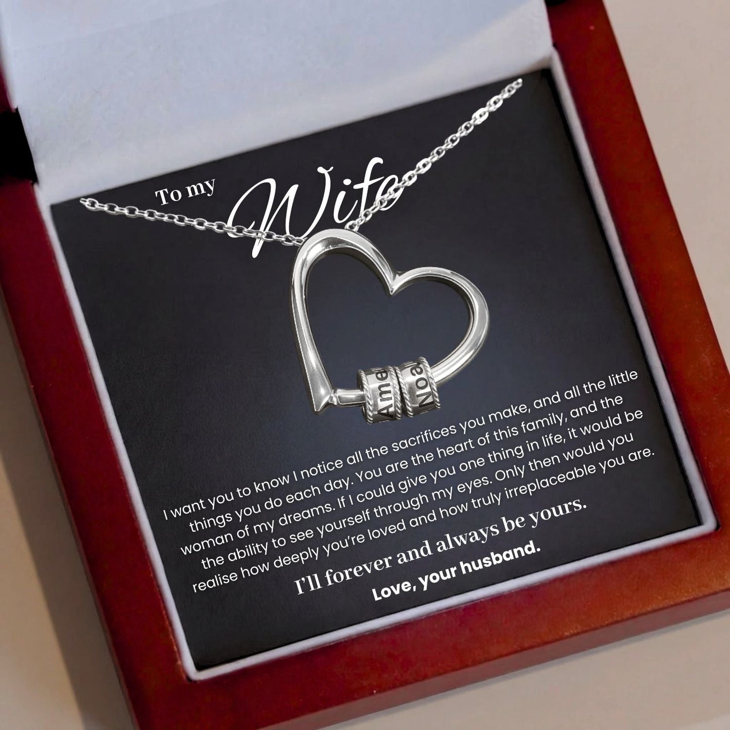 To my Wife -  Love Engraved Personalized Pendant with LED Box