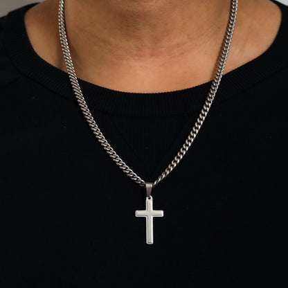To My Son - Love Dad - Artisan Cross on Cuban Link Chain - Gift Set - SS542D